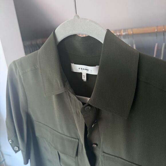 NWOT NEW Frame Green Silk Crepe Shirt - Picture 6 of 8